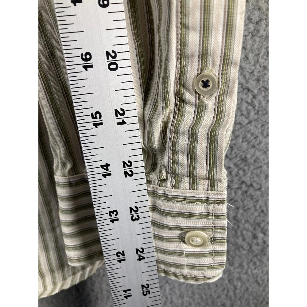 Banana‎ Republic Button Up Shirt Mens Large Green Tan Striped Classic Fit Cotton
